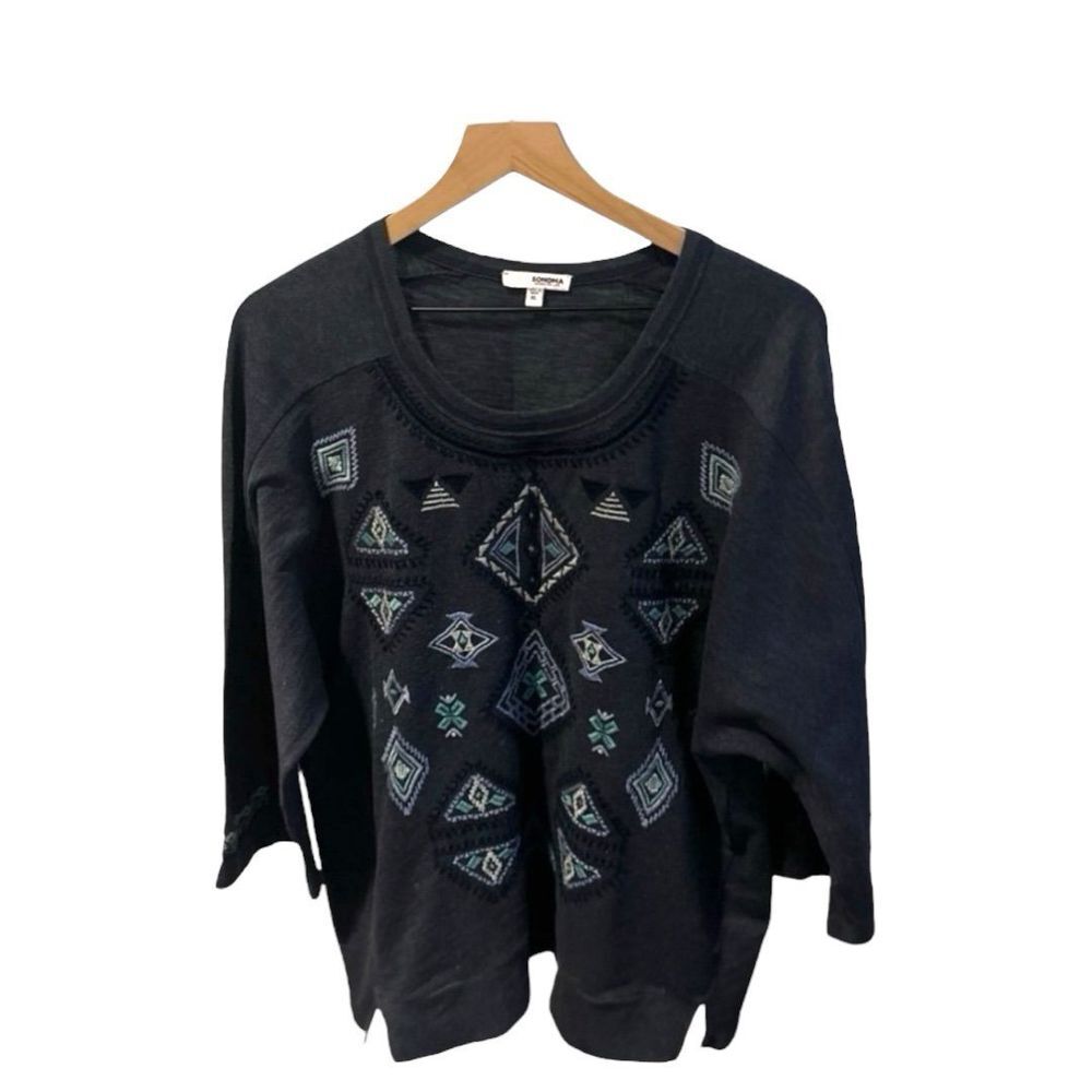Sonoma Embroidered Sweatshirt Pullover Geometric Design Casual Top‎ XL